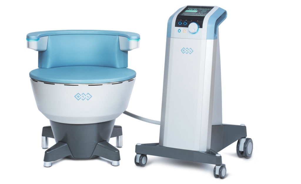 Emsella pelvic floor strengthening chair treatment at a medical aesthetic center in Irvine