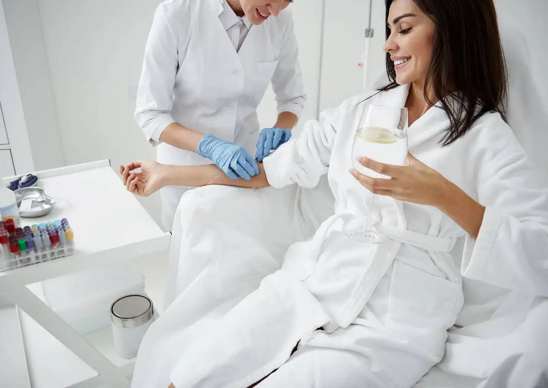 IV hydration drip therapy delivered in a comfortable treatment chair in Irvine