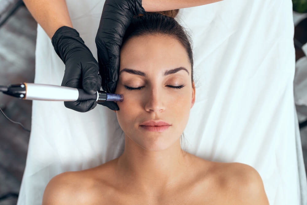Hydro glow skin booster micro-injections improving skin hydration across the cheeks